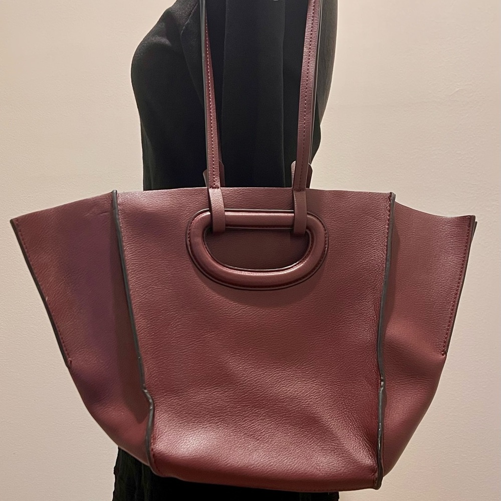 Zara Burgundy Pleated Shopper Bag